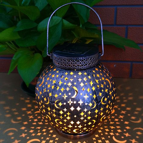 Ortviai Applique Solaire Extérieure en Fer Forgé avec Projection Lune/Étoiles – Design Visage Solaire, Cuivre