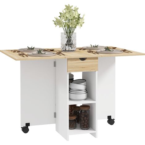 Ausziehbarer Klapptisch für 2–4 Personen mit ausklappbaren Platten, 120 x 72 x 75 cm, Eiche