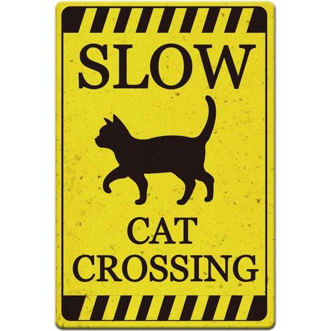 Plaque Metal Vintage de Chat Noir Rappel de Chat Signes en Étain Rétro Lent à Travers la Plaque Metal Decorative Affiche D'Art Mural en Fer, Panneau en Aluminium à L'Ancienne Mode (1/5)