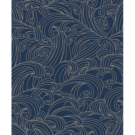 Papier peint vagues japonaises bleu (1/2)