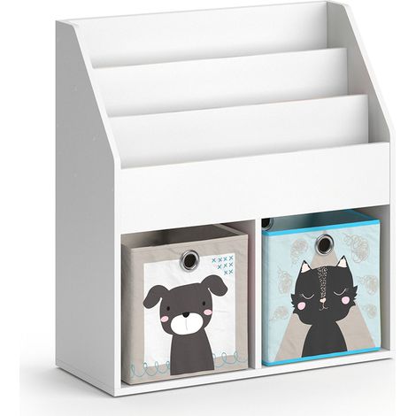 Libreria bambini Luigi, Bianco, 72 x 79 cm con 2 scatole pieghevoli opt.4, Vicco