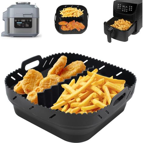 Bandeja de silicona para freidora de aire - Compatible con Ninja Speedi 5.7L, Cosori 5.5L, Instant Vortex 5.7L, Tefal - Plato reutilizable (Negro)