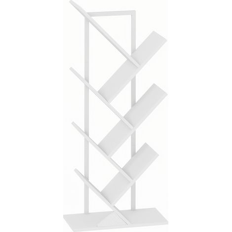 Bibliothèque étagère à 7 niveaux, étagère étroite en forme d'arbre pour bureau, blanc rustique (1/5)