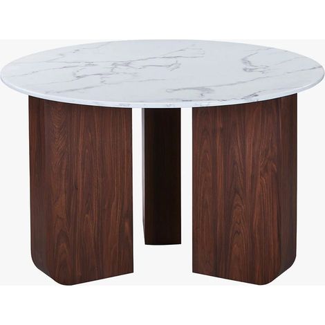 ELODIE - 60 Table basse ronde en marbre composite pieds couleur bois foncé D60 cm (1/5)