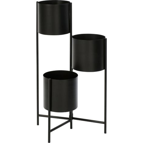 Support 3 Cache-Pots en Métal "Trio" 75cm Noir (1/2)