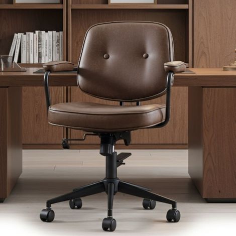 Wahson Poltrona da Ufficio in Ecopelle Sedia Scrivania Ergonomica, Sedia da Ufficio Girevole Regolabile in Altezza Sedia Imbottita con Schienale in Design dei Bottoni, Marrone