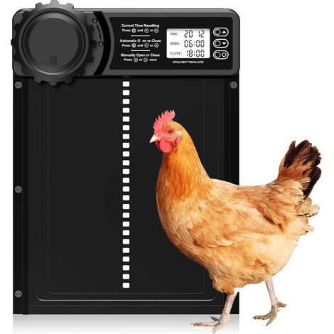 Porte Poulailler Automatique avec Écran LCD Programmable Étanche, Porte Automatique Poulailler en Alliage d'aluminium, Alimenté par Batterie, Commande de Minuterie, Fonction Anti-pincement (1/5)