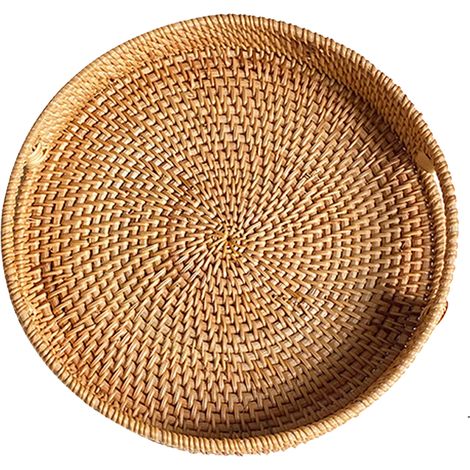 Plateau Rond Rotin - 30 Cm - Poignées Latérales - Décoratif Multifonctionnel - 1 Pièce (1/5)