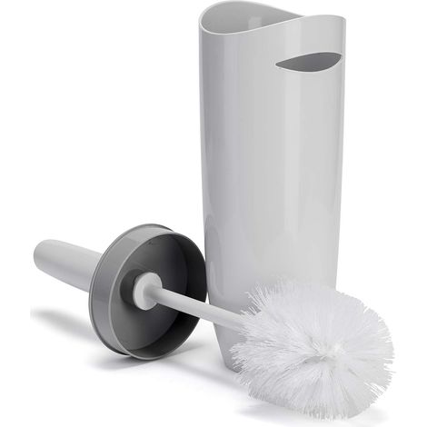 Croydex Plastic Toilet Cleaning Brush & Holder, White & Grey (1/4)