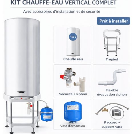 Pack tout compris chauffe eau électrique 150 L Initio à résistance blindée ARISTON