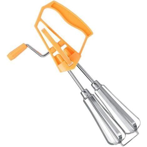 Stainless Steel Rotating Manual Egg Beater Hand Mixer Milk Frother Kitchen Tool (Orange) (1/4)