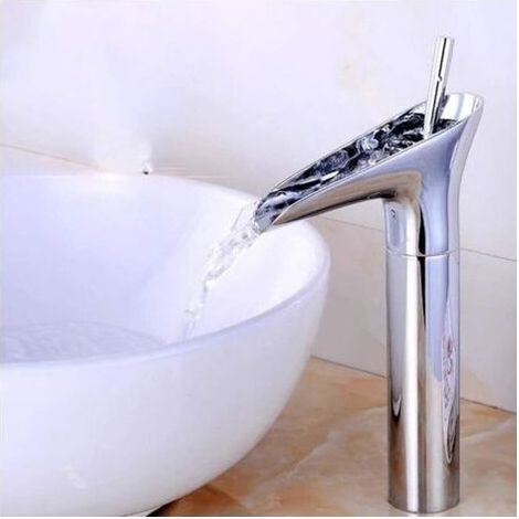 Robinet de lavabo de salle de bain Cascade Bronze huilé Poignée unique Un trou Poignée Argent (1/5)