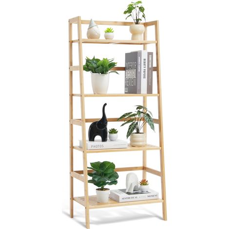 Étagère de salle de bain à 4 niveaux, étagère échelle bambou, étagère de rangement multifonctionnelle pour présentoir, support pour plantes à fleurs autonome, bibliothèque pour cuisine, maison (1/5)