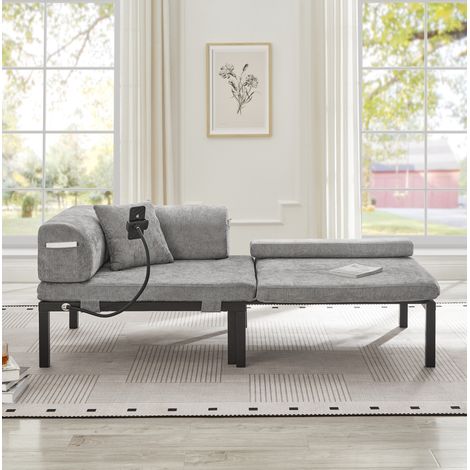 Sofá cama plegable individual gris claro en terciopelo con cama extraíble y estructura de madera maciza (1/5)