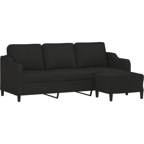 vidaXL Canapé à 3 places avec repose-pieds Noir 180 cm Tissu (1/5)