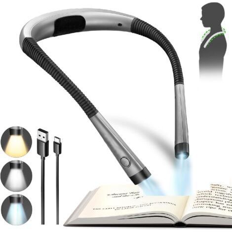 Rechargeable Neck Reading Lamp, Lamp for Reading in Bed, 3 Colors, 6 Brightness Levels, Foldable Arms, Long Life, Perfect for Reading, Knitting, Repairing (1/5)