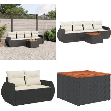 5-tlg. Garten-Sofagarnitur mit Kissen Schwarz Poly Rattan - Gartensorte - Gartenmöbelset - Esstischgarnitur - Outdoor Möbel - Lounge Set - Home & Living (1/5)