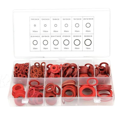 (600Pcs)Joint Fibre Assortiment de Fibres Assortiment 600Pcs 12 Tailles Passe fils D'étanchéité Set Kit D'assortiment de Rondelle Isolante en Papier Acier Rouge Avec Boîte (1/4)