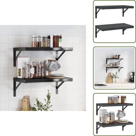 The Living Store Wandregale 2 Stk. 50x30 cm Schwarz Edelstahl - Wandregale (1/5)