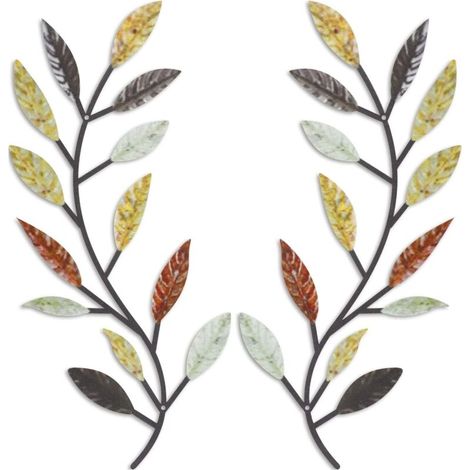 Lot de 2 décorations murales en métal représentant des feuilles d'arbre, des branches d'olivier et des volutes en fer forgé (1/5)