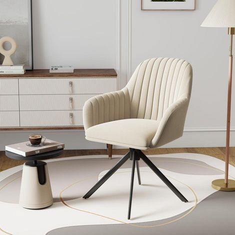 Chaise de salle à manger pivotante 360° en velours côtelé avec accoudoirs, lot de 1, kaki/noir (1/5)