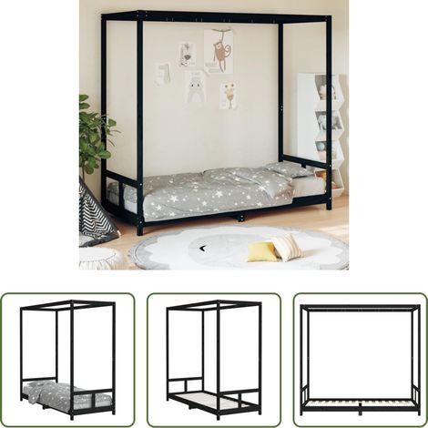 vidaXL Kieferbett - Kinderbett Schwarz 80x200 cm Massivholz Kiefer (1/5)