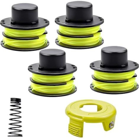 4pcs bobines de fil pour Ryobi RAC119 RAC118, compatible avec Ryobi RLT3025F/S, RLT3525S, bobine de rechange pour coupe-herbe RAC119 (4 bobines + 1 capuchon + 1 ressort) (1/5)