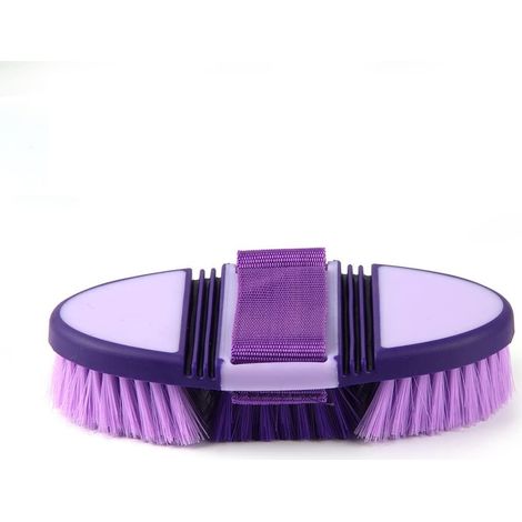Brosse Pour Chevaux - Poils Plastique 2,5 cm - Flexible Pliable - Lanière Réglable - Dimensions 18,5 x 9,5 cm - Violet - 1 Pièce (1/5)