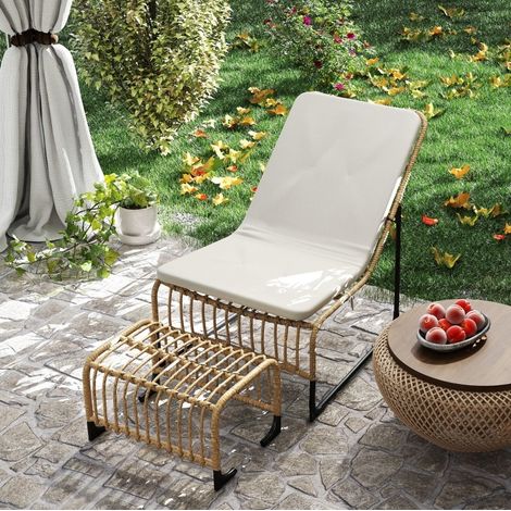 Sessel Gartensessel Relaxen Rattan Set Creme OKMYHOME (1/4)