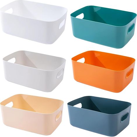 Boite Rangement Plastique,Boite de Rangement,Paniers et Boîtes de Rangement avec Poignées,Bac de Rangement Pour Cuisine,salle de bains,Bureau (Multicolore, 20×14.7×7cm/6 Pack)