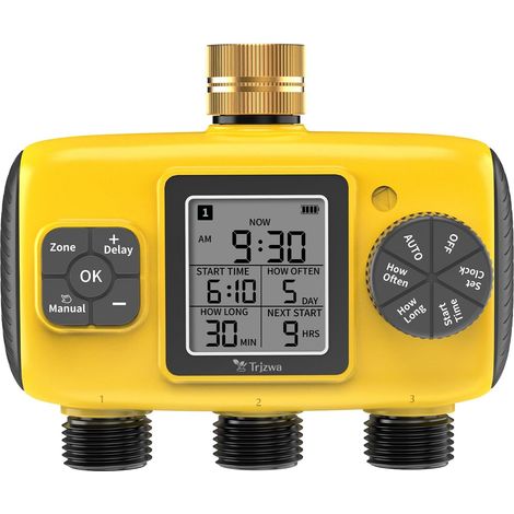 Programmateur Arrosage - 3 Sorties - Laiton - Étanche IP55 - Jardin Pelouse - Noir (1/5)