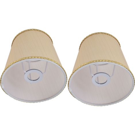 Lot de 2 petits abat-jour en tissu beige à bordure dorée pour lampe de table, lustre ou applique murale E14 (1/5)