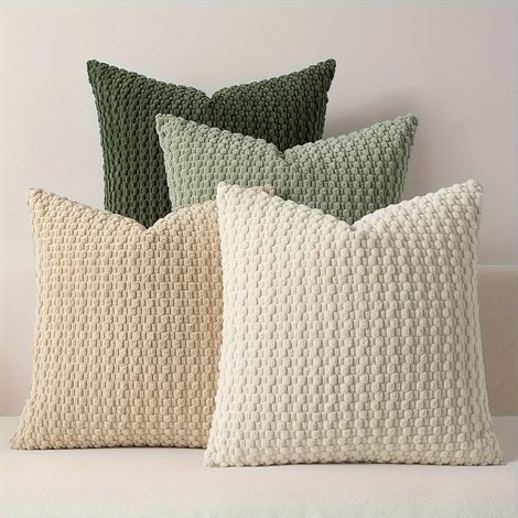 Popular Bubble Corduroy Throw Pillow/Cushion Cover for Living Room and Sofas (Core Not Included) -- Dark Green + Grass Green + Beige + Off-White -- 4545cm