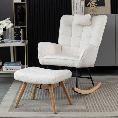 Fauteuil à Bascule Blanc 93x65x92 cm - Repose-pieds Inclus (1/5)