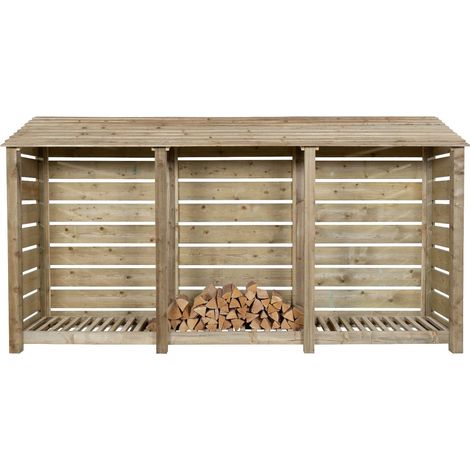 Slatted wooden log store W-335cm, H-180cm, D-88cm - natural (light green) finish