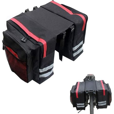 Sac de Vélo Porte Bagage Arrière, Double Étanche pour VTT Outdoor Voyage Cyclisme avec Housse de Pluie, Rouge (1/5)
