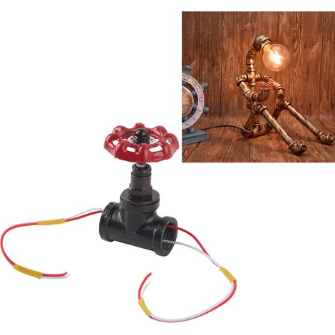 Interruptor de luz estilo steampunk (G1/2) para lámparas industriales, lámparas de mesa robot, bronce-rojo - interruptor de válvula en T con cable de 120V/12V (1/5)