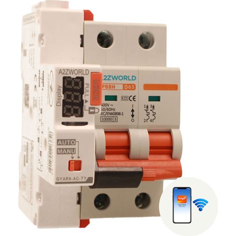MCB Interruttore Magnetotermico WIFI Con Riarmo Automatico, Curva D 2P 3M 10000A D6A AC 400V PB8H, Corrente Disponibile 6A 10A 16A 20A 25A 32A 40A 50A 63A (D63A) (1/3)