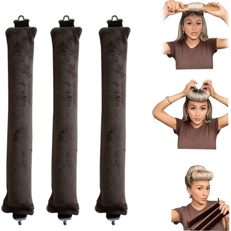 Ensemble de 3 fers à friser sans chaleur - Boucles sans chaleur - Fer à friser - Outil de bouclage - Tissu - Marron foncé (1/5)