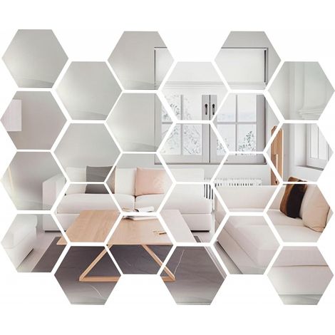 24 Miroirs Hexagonaux Autocollants 126x109x63mm Acrylique, Décor Maison TV (1/5)