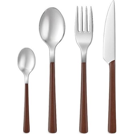 Ménagère 24 pièces de couverts en acier inoxydable argent brillant et manches en bois - PANGIVO (1/4)