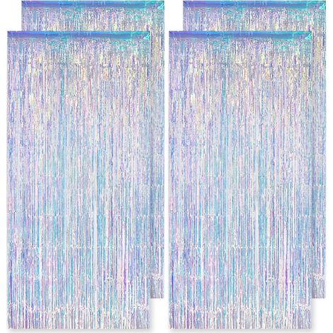 4 Pièces Rideau Métallique, Irisé 1m x 2m, Frange Paillette, Décoration Fête, Mariage, Anniversaire