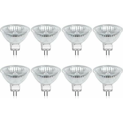 Ampoule Halogène GU5.3 MR16 35W 12V Blanc Chaud 2800K Dimmable, Couvercle en Verre 400 Lumens 2 Broches Spot de Remplacement, Paquet de 8 (1/4)
