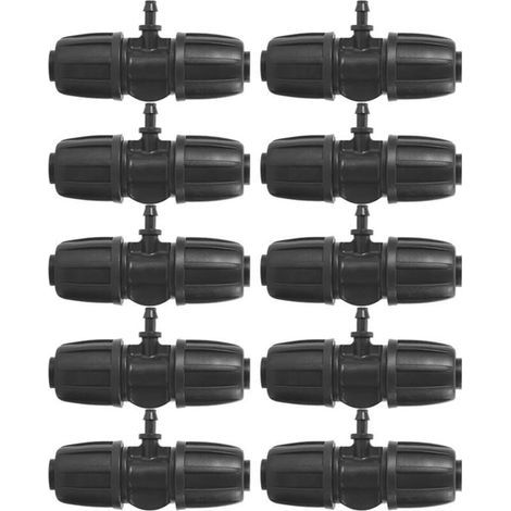 Connettori a T con attacco rapido Garden Lock da 16 mm a 4/7", set da 10 pezzi, per sistema di irrigazione da giardino con tubo in PE. (1/4)