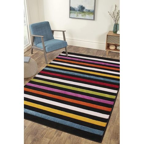 Spectra Carved Stilo Geometric Striped Rainbow Bright Multi Coloured Soft Rug in 120 x 170 cm (4'x5'6") (1/4)