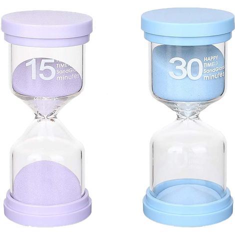 Lot de 2 sabliers 15 minutes et 30 minutes, ensemble de sabliers pour enfants, minuterie en verre, horloge pour enfants, sablier décoratif, la maison, le bureau (1/5)