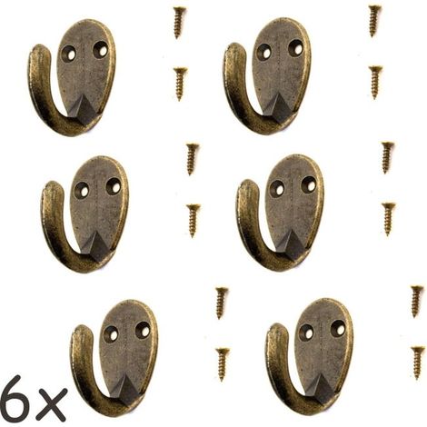 Lot de 6 crochets antiques pour porte-manteau, porte-serviettes, crochets en fer en laiton bronze, style vintage maison de campagne, rétro, ovale (1/5)