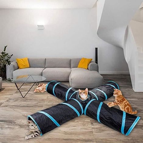 Tunnel de Jeu pour Chat Pliable 4 Canaux Tube Aire Maison d'Activité Interactif Lapin/Chaton/Chien Intérieur Extérieur Jouet Cadeau (1/4)