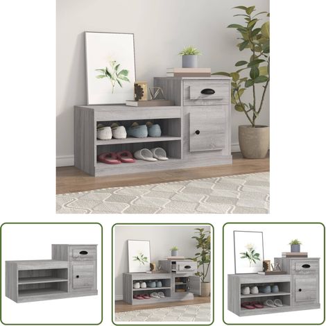 The Living Store Armoire à chaussures sonoma gris 100x42x60 cm bois d'ingénierie - Armoire À Chaussures - Meuble Rangement Chaussures - Rangement Chaussures - Étagère Chaussure - Placard Chaussures (1/5)