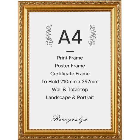 Cadre Photo Vintage Antique A4 21x29,7cm - Décor Rustique avec Crochets, Cadre Photo pour Maison Bureau(Or 1PCS) (1/5)